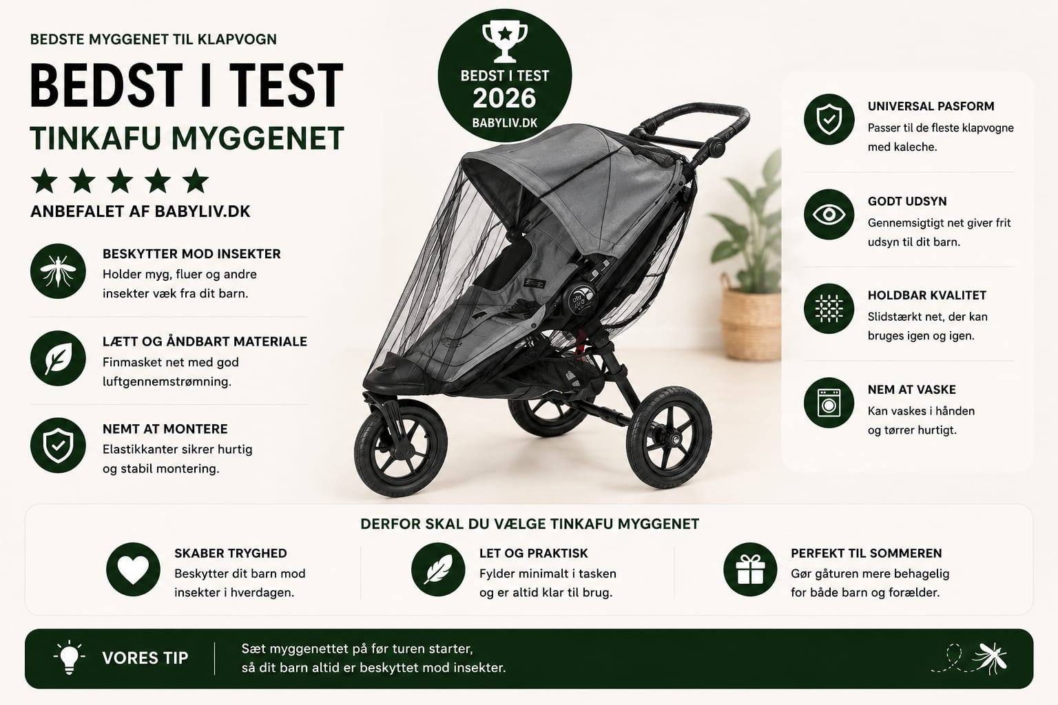 Bedste myggenet til klapvogn
