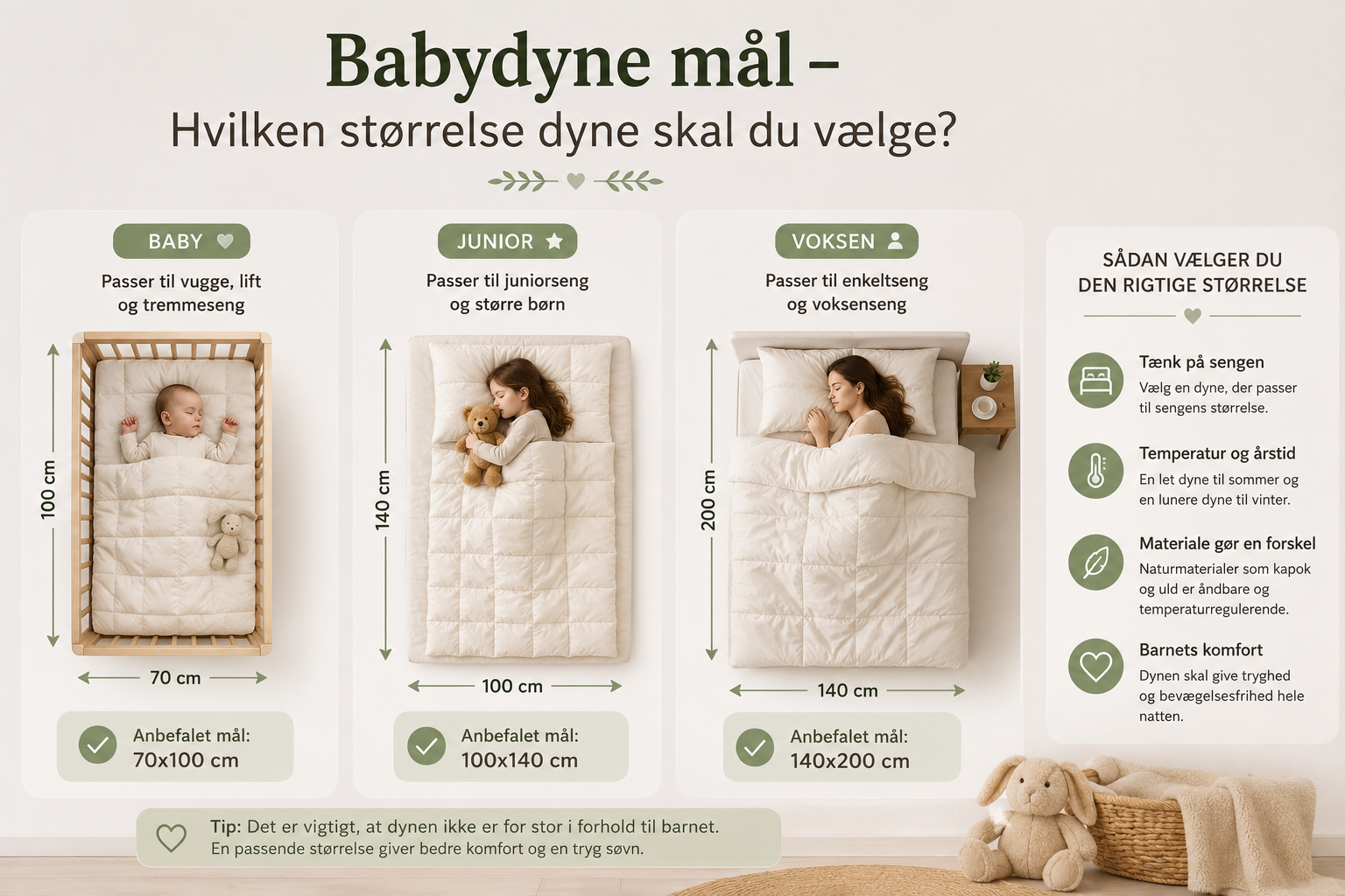 Babydyne mål – Hvilken størrelse dyne skal du vælge?