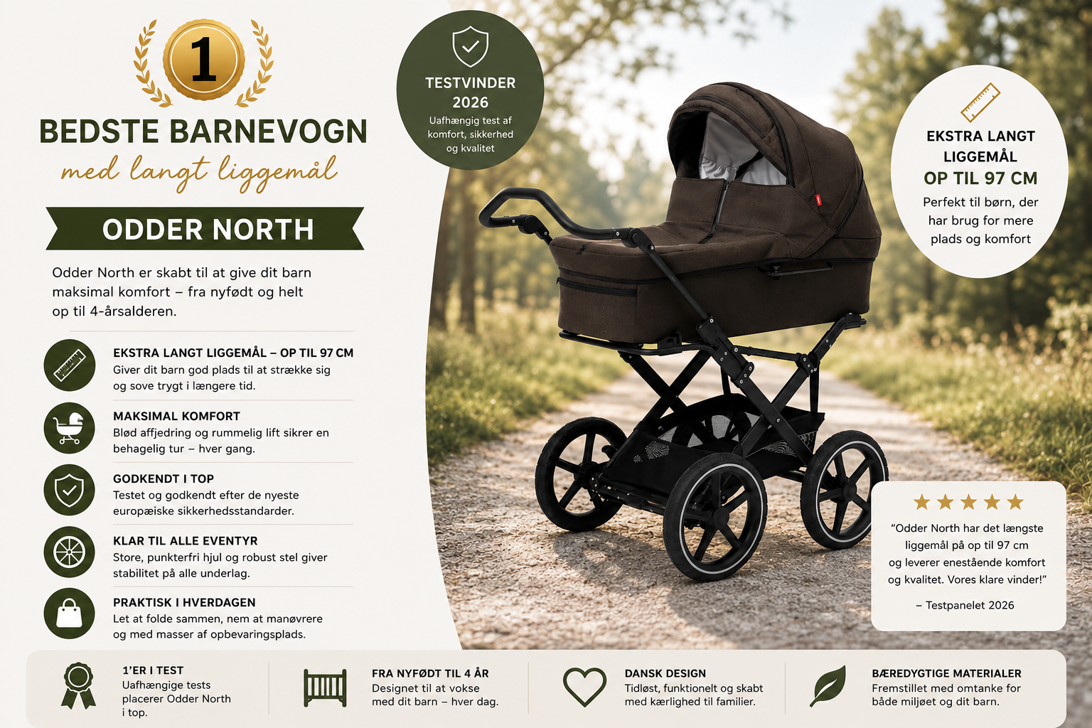 Bedste barnevogn med langt liggemål