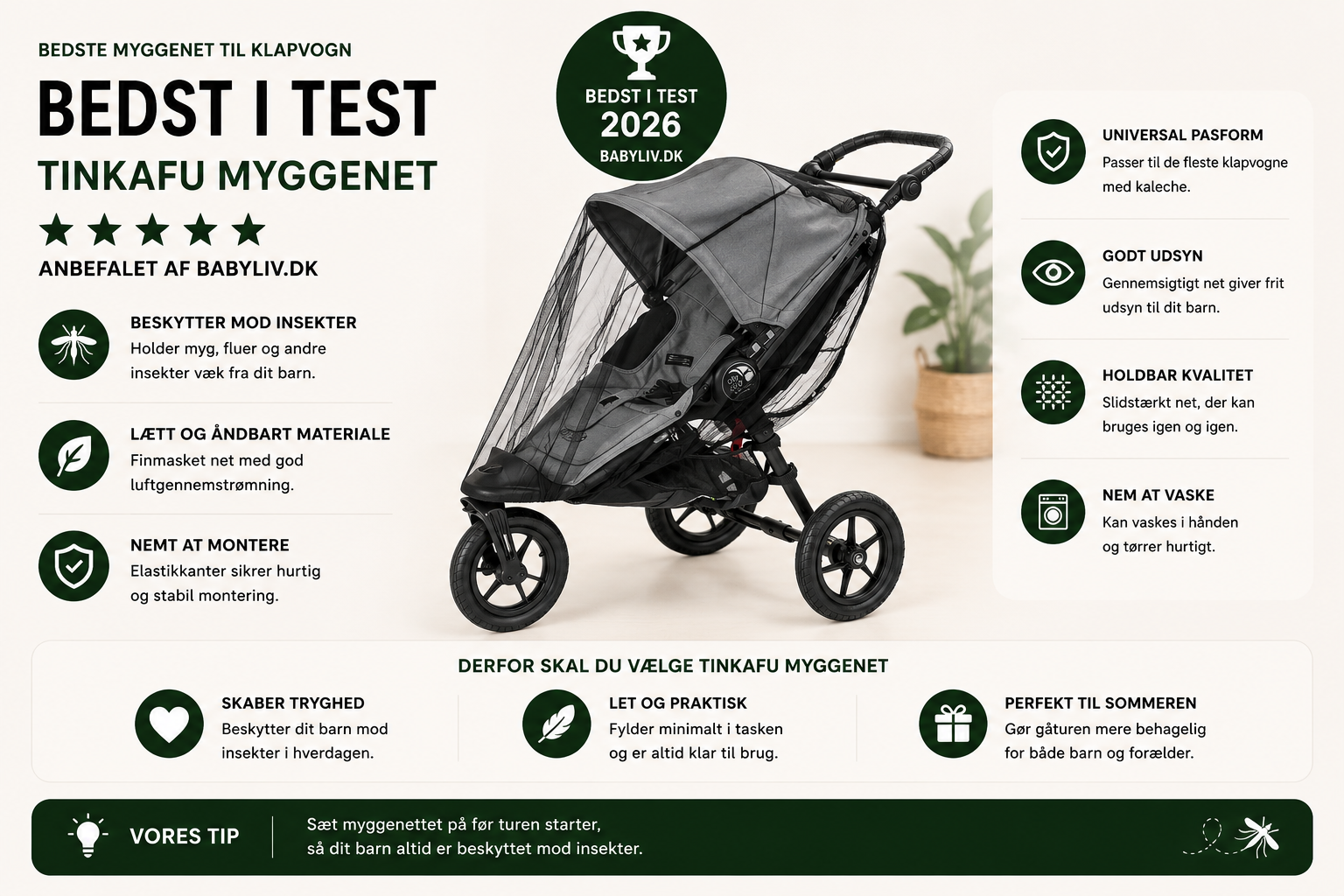 Bedste myggenet til klapvogn